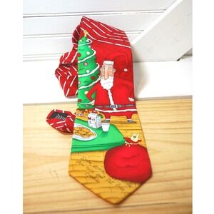 Vintage Hallmark Santa Christmas‎ Neck Tie Cookies Milk Silk Parody accessory